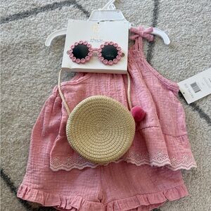 Kids Pink Top and Shorts & Accessories Set - Pink